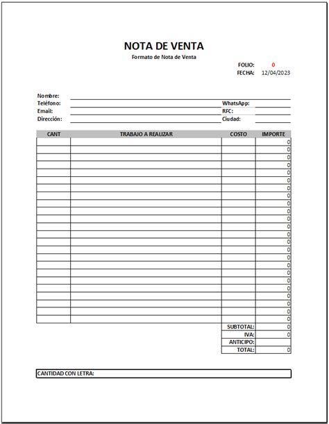 Descargar Formato De Nota De Venta En Pdf Excel Y Word