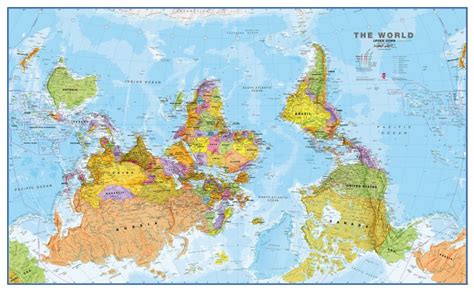 Huge Upside Down Political World Wall Map Laminated