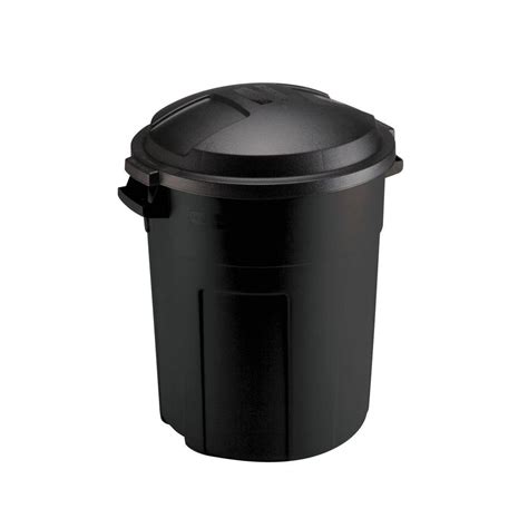 Spring top lid is easy to open and close. Rubbermaid Roughneck 20 Gal. Black Round Trash Can with ...