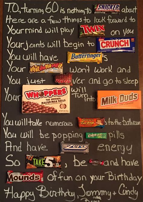 old age over the hill 60th birthday candy card poster using candy bars candy bar card for guys