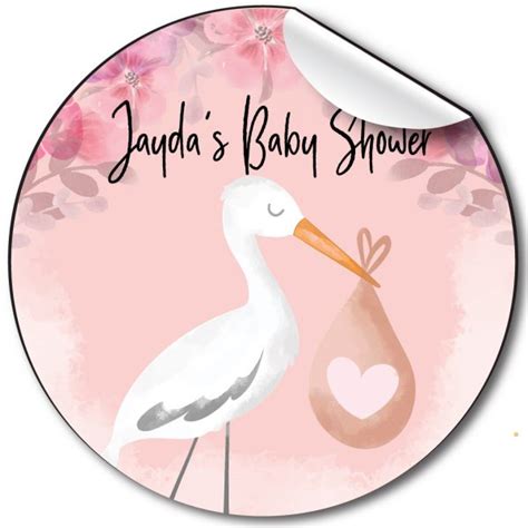 Personalised Baby Shower Stickers Stork Pink