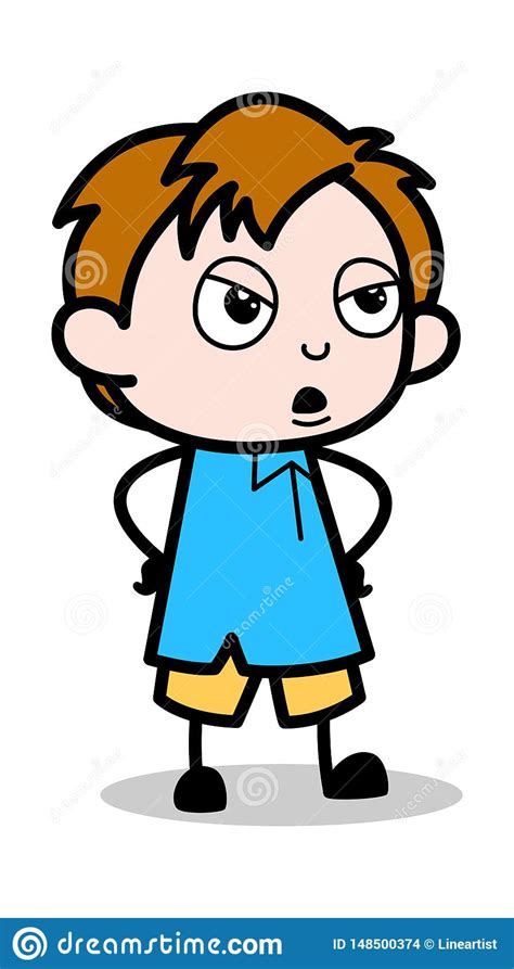 Angry Mood School Boy Cartoon Character Vector Illustration Stock
