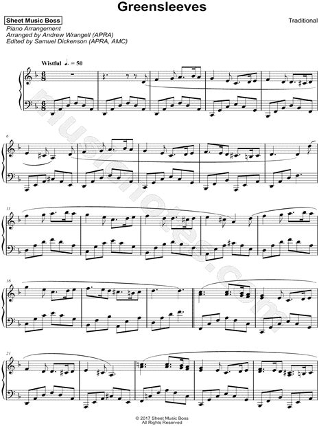 Shop the world's largest selection of piano music, songbooks & more! Sheet Music Boss "Greensleeves" Sheet Music (Piano Solo) in D Minor - Download & Print - SKU ...