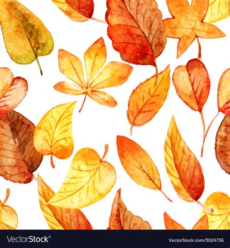 Seamless Pattern Of Autumn Leaves Watercolor Vector Image