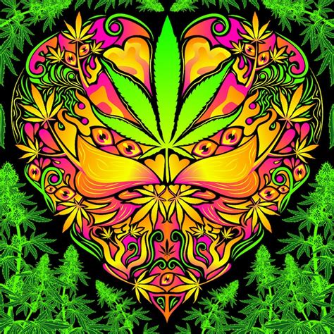 Trippy Tapestry Cannabis Love Psychedelic Fluorescent Uv Etsy
