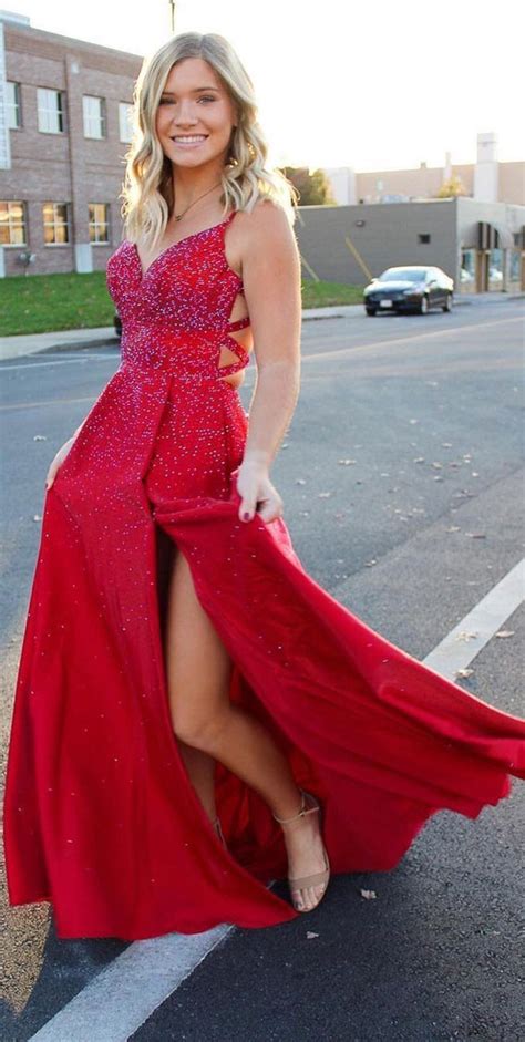 Red Prom Dresses For The Wow Look Red Shimmery Spaghetti Strap