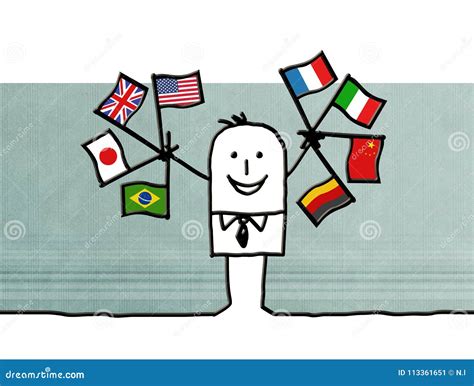 Cartoon Businessman With International Flags Stock Illustration