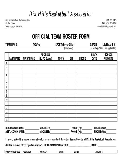 Basketball Roster Template Fill Out And Sign Online Dochub