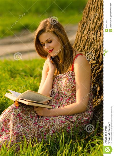 Lady Reading Book In The Nature Stock Image Image Of Portrait Girl