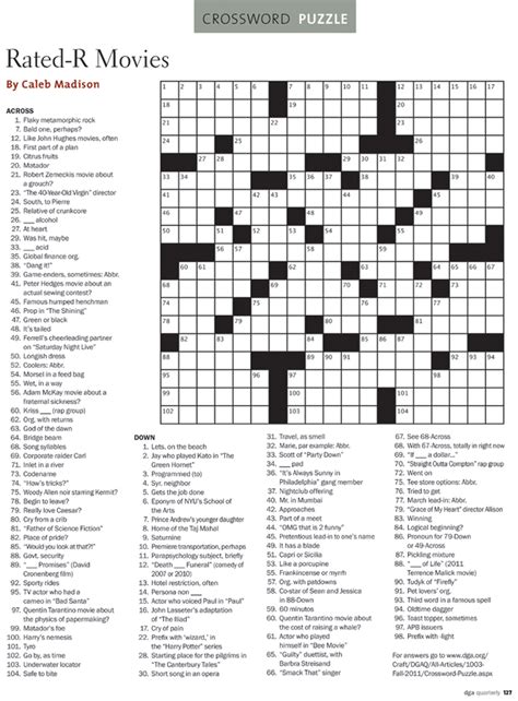 Dga Quarterly Magazine Fall 2011 Crossword Puzzle R