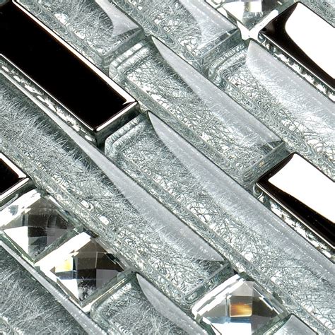 Silver Metal Plated Glass Tiles For Kitchen Backsplash Mosaic Tile Interlocking
