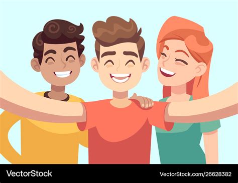 Selfie With Friends Friendly Smiling Teenagers Vector Image