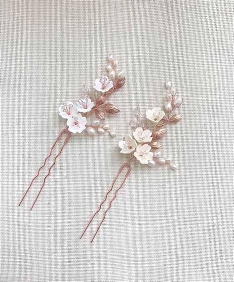 Rose Gold Hair Pins Pearl And Flower Floral Hair Piece For Etsy
