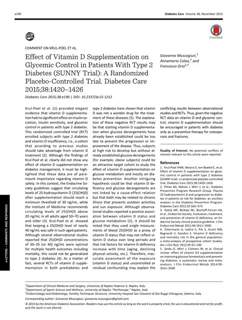 Pdf Effect Of Vitamin D Supplementation On Glycemic Control In