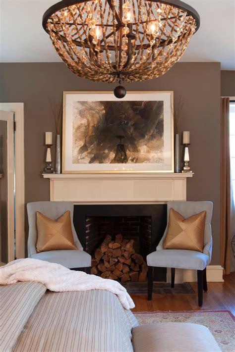 Love bedroom decorating ideas with chandeliers? Transitional Master Bedroom With Chandelier and Fireplace ...