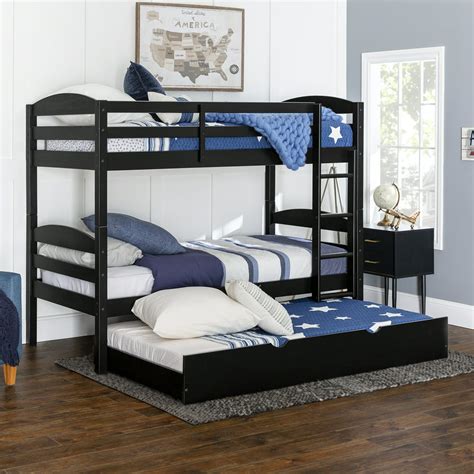 Solid Wood Twin Over Twin Black Bunk Bed With Storagetrundle Bed By