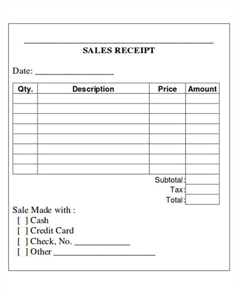 Free Printable Sales Receipt Template