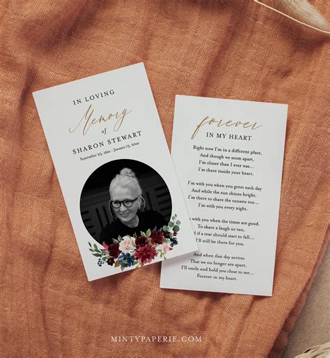Funeral Prayer Card Template Floral Memorial Prayer Card Etsy