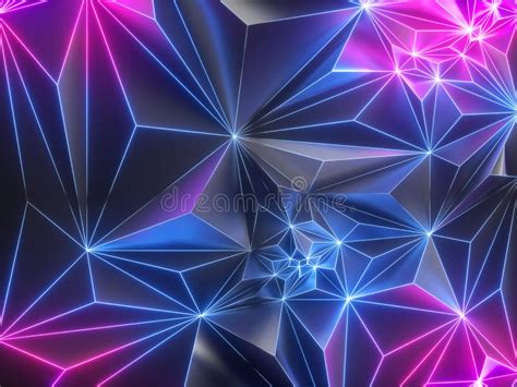 3d Render Pink Blue Neon Crystallized Background Polygonal Mesh