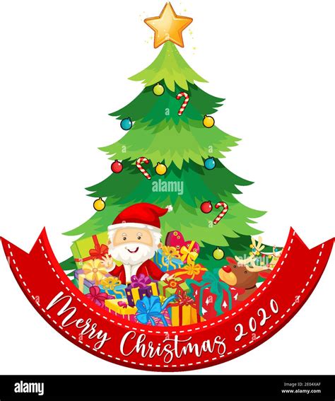 Merry Christmas 2020 Font Banner With Santa Claus And Many Ts On