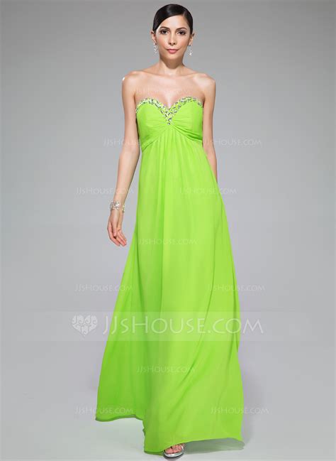 Empire Sweetheart Floor Length Chiffon Evening Dress With Ruffle Beading Sequins 017041062