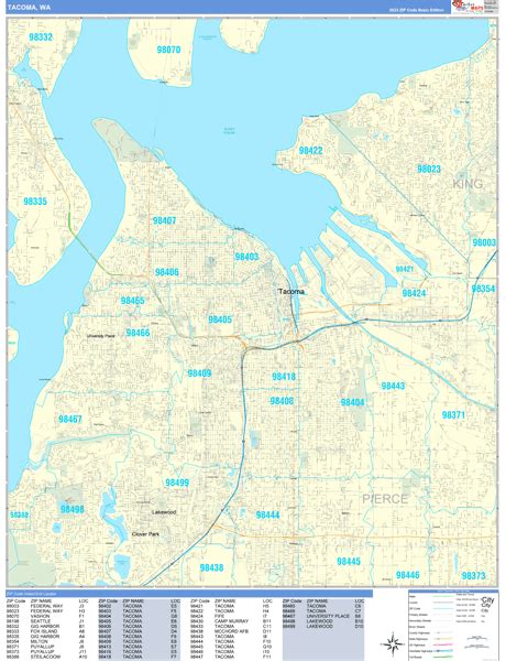 Tacoma Washington Zip Code Wall Map Basic Style By Marketmaps Mapsales