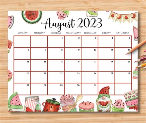 Editable August 2023 Calendar Joyful Summer With Cute Etsy Schweiz