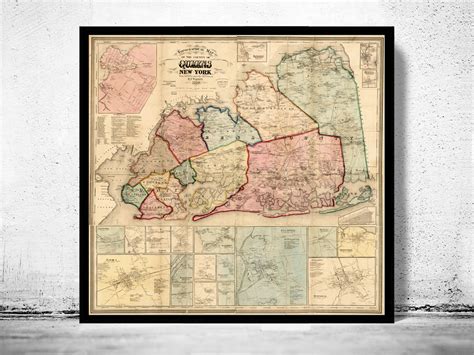 Old Map Of Queens County New York 1859 Vintage Map Wall Map Print