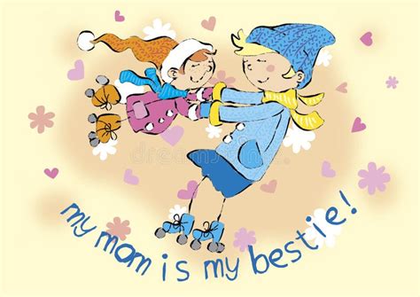 Mother Day Greeting Card With Mom And Daughter Stock Illustration Illustration Of Girl Mother