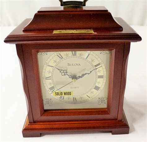 Bulova Classic Quartz And Solid Wood Case Mantle Clock Roman Numeral Time