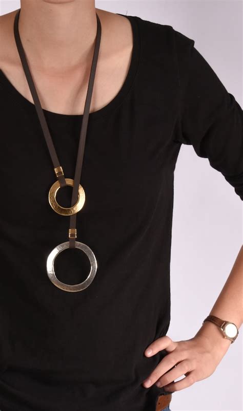 Statement Long Necklace Long Leather Necklace Leather