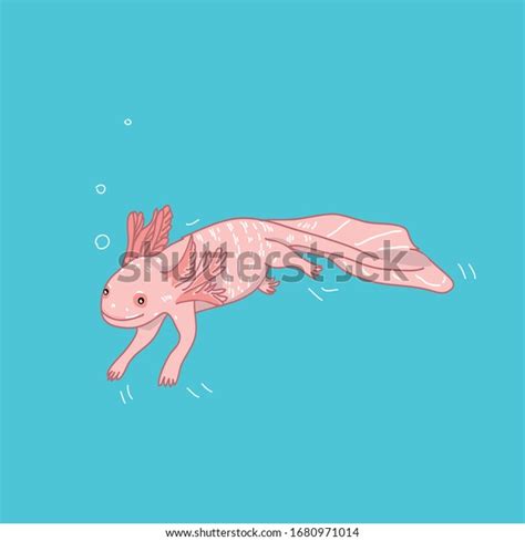 Cute Cartoon Axolotl Drawing On Blue Stockvektor Royaltyfri 1680971014