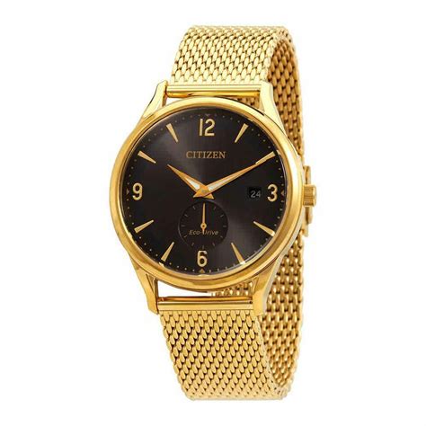 Citizen men's eco pcat gold tone watch sale $276.25. Citizen Eco-Drive Men's Black Dial Gold Tone Mesh Bracelet ...