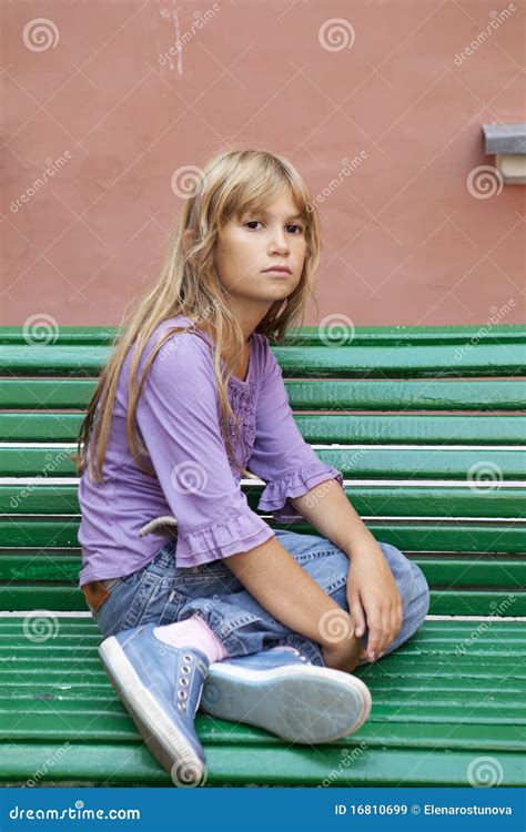 Sad Blond Lonely Teen Girl Sitting Royalty Free Stock Images Image