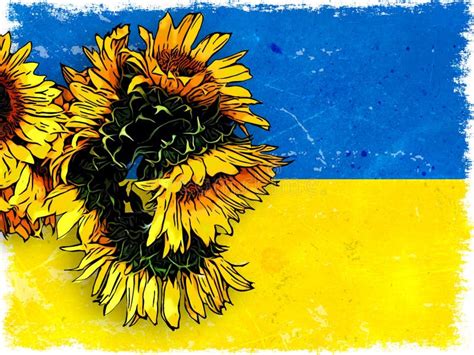 Sunflowers Of Hope On Distressed Ukrainian Flag Stock Illustration