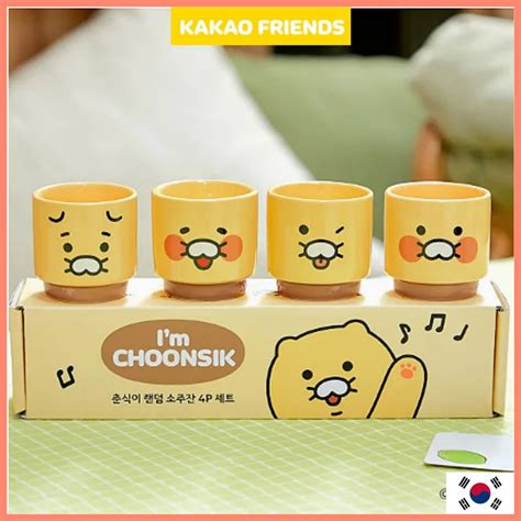 Kakao Friends Choonsik Soju Glass 4p Set Korean Soju Glass Set Shopee