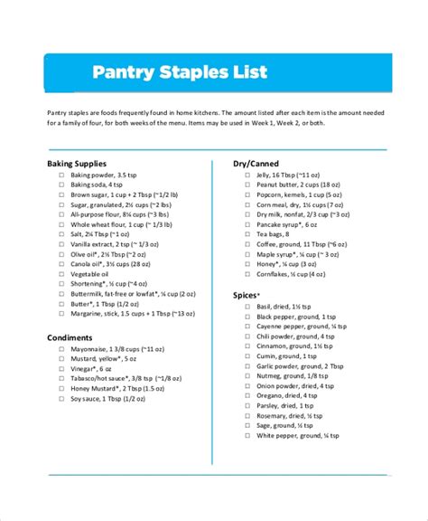 Pantry Staples List Printable