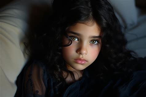 Premium Ai Image A Young Girl With Dark Hair And Green Eyes