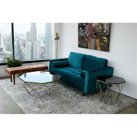 Pemberly Row Mid Century Modern Loveseat Velvet Sofa In Emerald Green