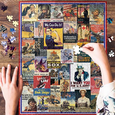 World War I And Ii Vintage Posters Premium Wooden Jigsaw Puzzle World