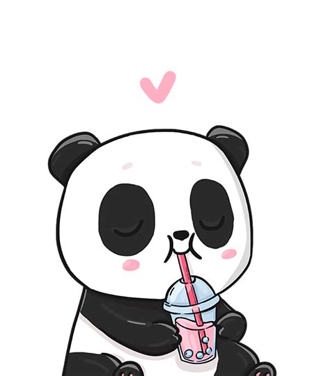 Cute Anime Panda Is Drinking Boba Bubble Tea L Funny Kawaii Greeting