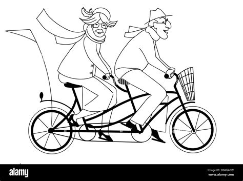 Active Old Couple Riding A Tandem Bike Healthy Lifestyle Man And
