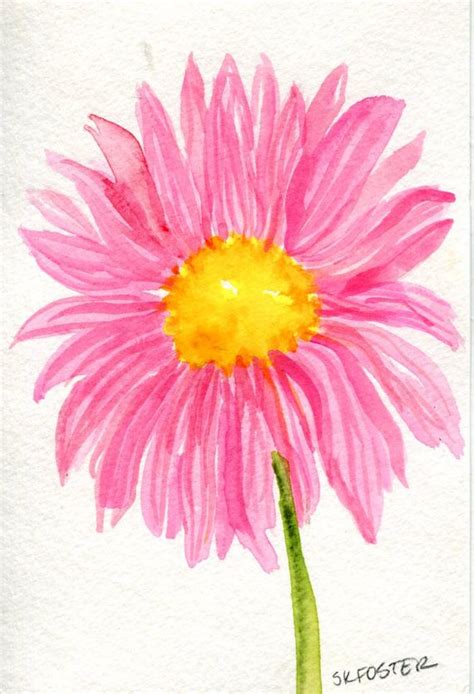 Gerbera Daisy Original Watercolors Painting Small Pink Etsy Daisy