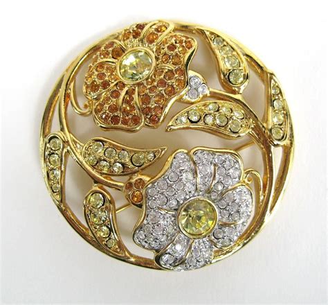 Swarovski Crystal Floral Circle Brooch Pin Never Worn For Sale At 1stdibs