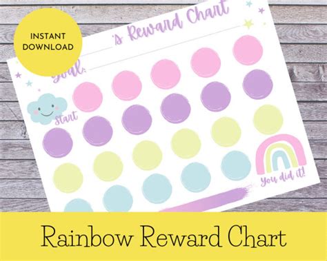 Printable Rainbow Reward Chart Rainbow Sticker Chart Instant Etsy