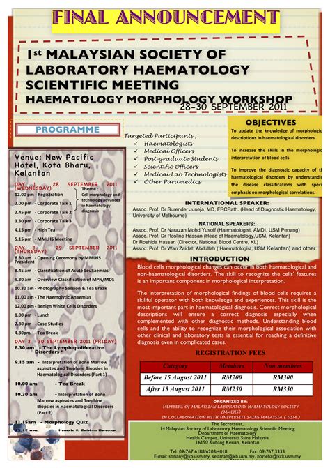 Malaysian Society Of Laboratory Haematology Scientific Meeting 2011