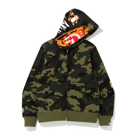 Bape Woodland Camo Tiger Zip Hoodie Army Green