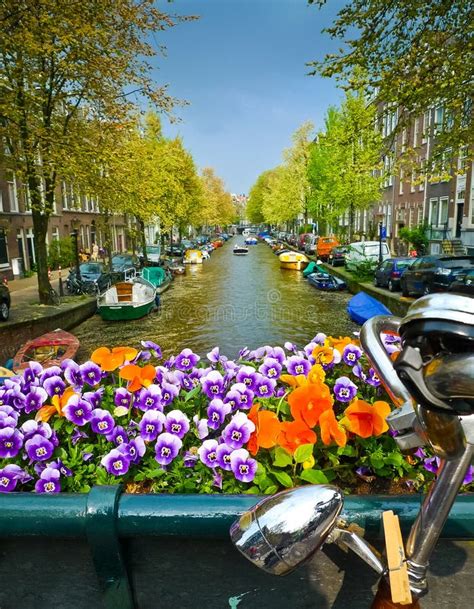 Bike And Flowers On A Bridge In Amsterdam Stock Photo Image Of