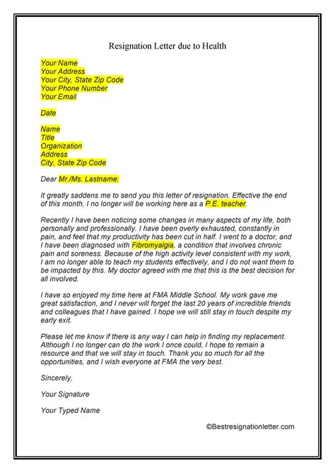 Resignation Letter For Health Reasons Pdf For Your Needs Letter