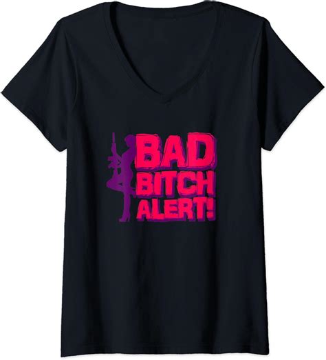 Womens Bad Bitch Alert V Neck T Shirt Clothing Shoes And Jewelry